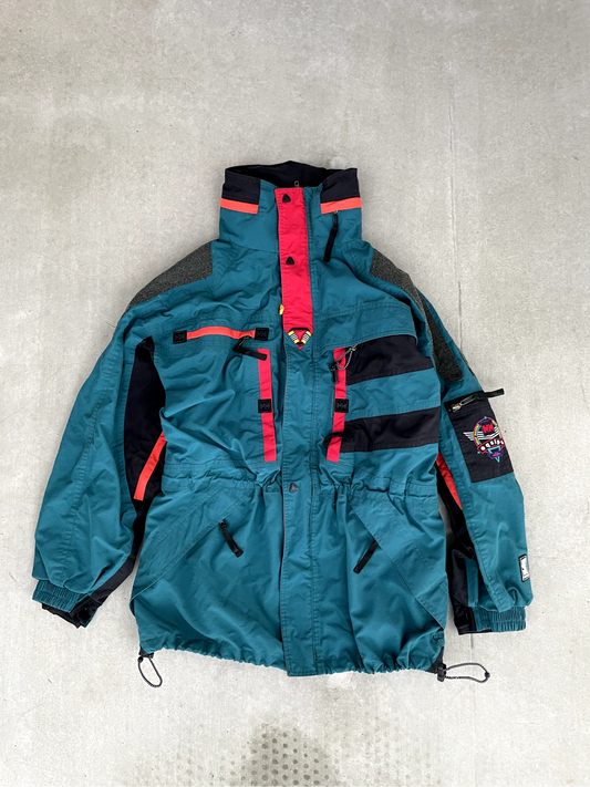 Vintage Helly Hansen Ski Jacket Equipe Teal Y2K 90s Removable Hood, laskettelutakki